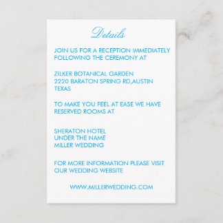 blue text classic details Enclosure Card Begleitkarte
