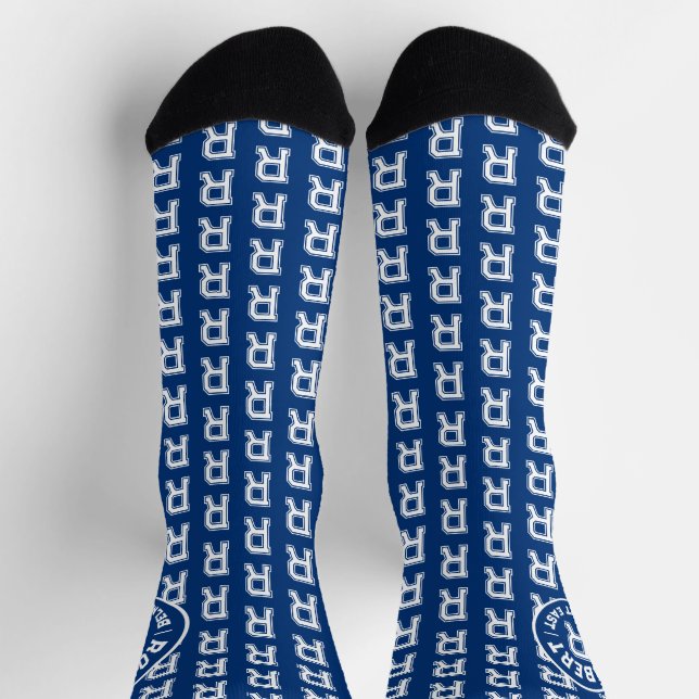 Blue Text Sport benutzerdefinierte Monogrammnamen  Socken (Oben)