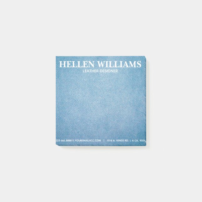 Blue Texture Imitate Leather Monogram Post-it Klebezettel (Vorderseite)