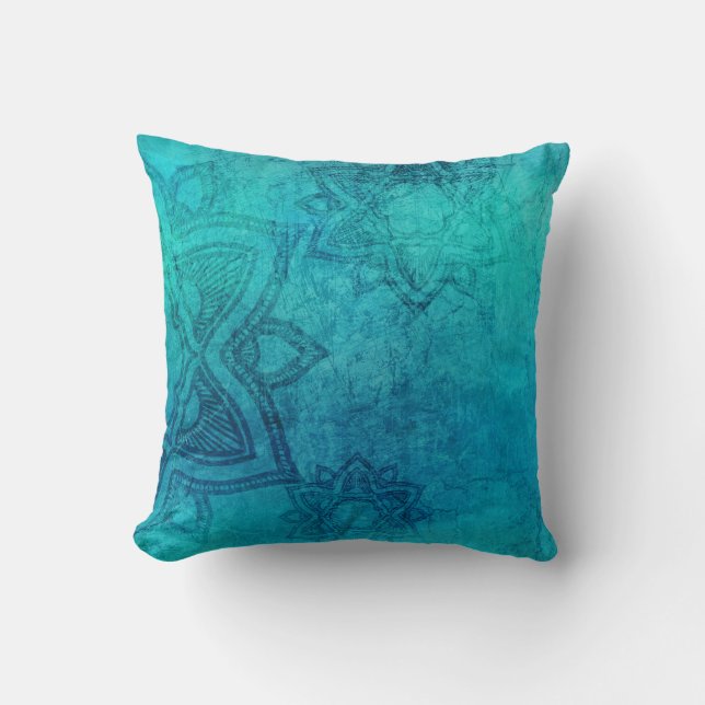 Blue Textured Lotus Kissen (Vorderseite)