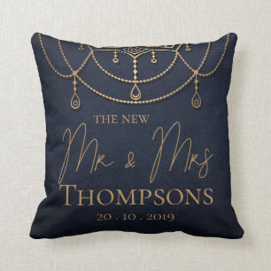 Blue Textured New Mr. and Mrs. Wedding Kissen
