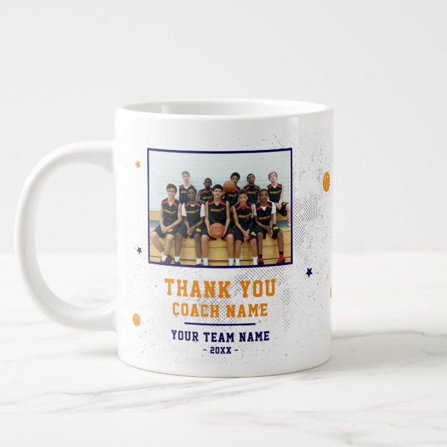 Blue Thank you Coach Team Name and Team Photo Jumbo-Tasse (Links)