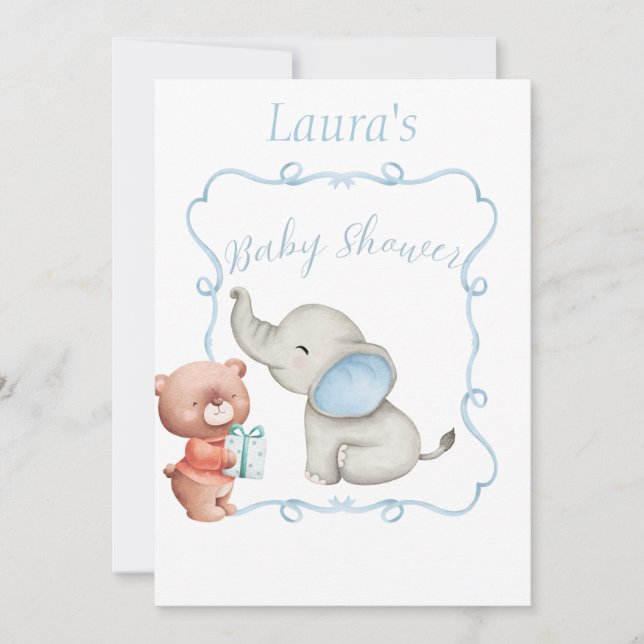 Blue Themed Baby Shower (mit Back Template) Invit Einladung (Vorderseite)