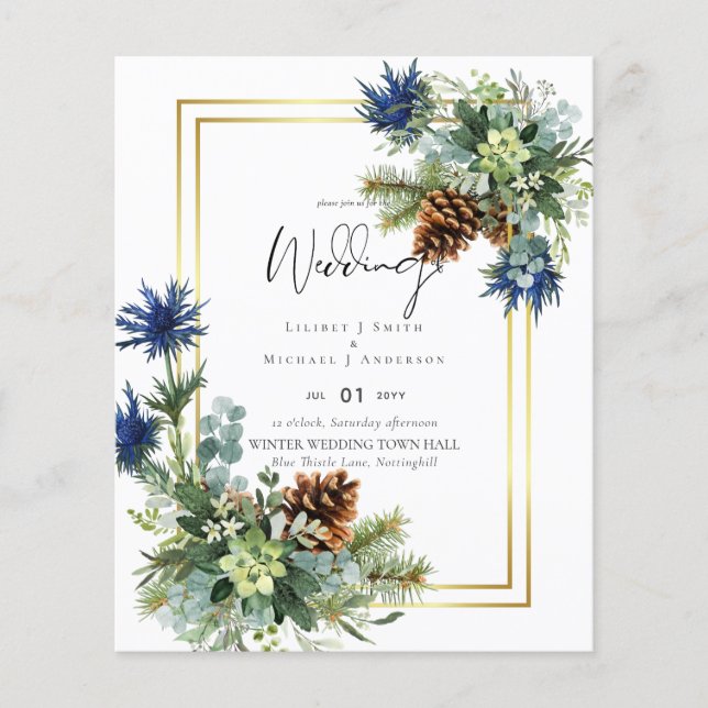 Blue Thistle Eucalyptus Wedding Wonderland Flyer (Vorne)