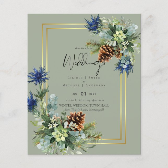 Blue Thistle Eucalyptus Wedding Wonderland Flyer (Vorne)
