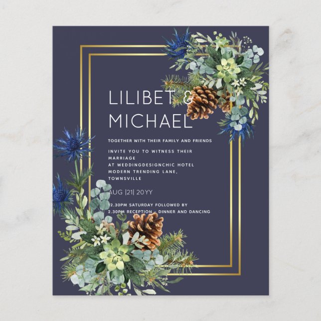 Blue Thistle Eucalyptus Wedding Wonderland Flyer (Vorne)