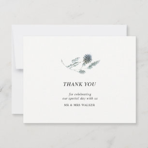 Blue Thistle Floral Danke Note Card - flach