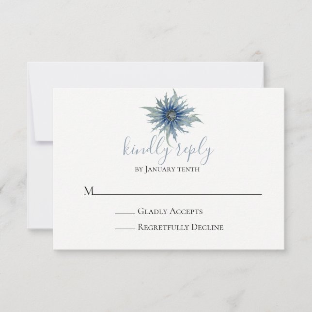 Blue Thistle Wedding RSVP Card (Vorderseite)