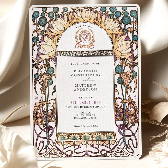 Blue Thistles Vintag Jugendstil Hochzeit Einladung (Von Creator hochgeladen)