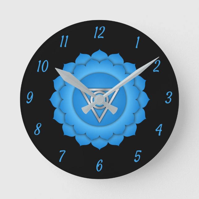 Blue Throat Chakra Chi Zen Yoga Spiritual Runde Wanduhr (Vorderseite)