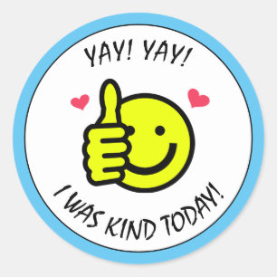Blue thumbs up Lächeln Gesicht Kind School Belohnu Runder Aufkleber