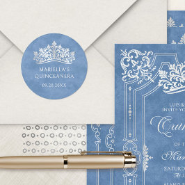 Blue Tiara Crown Elegante Quinceanera Runder Aufkleber