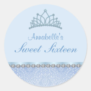 Blue Tiara & Damask Sweet16 Aufkleber