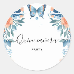 Blue Tiara Family Latina Girly Spanish Quinceanera Runder Aufkleber