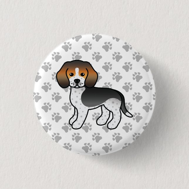 Blue Ticked Beagle Hund Niedlicher Cartoon Zeichne Button (Vorderseite)
