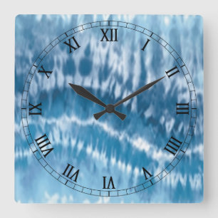 Blue Tie Dye Square Roman Numerals Clock Quadratische Wanduhr