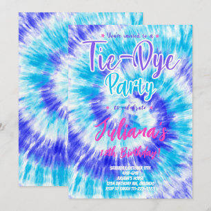 Blue Tiedye Kindergeburtstag Einladung