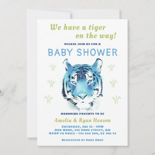 Blue Tiger Baby Watercolor 2022 Babydusche Einladung