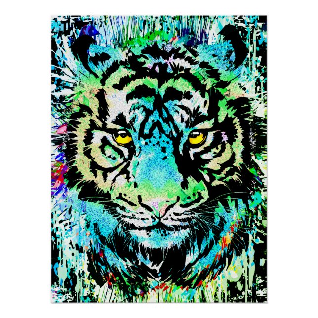 Blue Tiger Head - Tiger Portrait Poster drucken (Vorderseite)