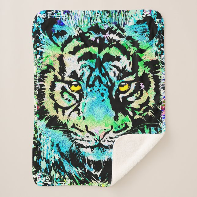 Blue Tiger Head - Tiger Portrait Sherpadecke (Vorderseite)