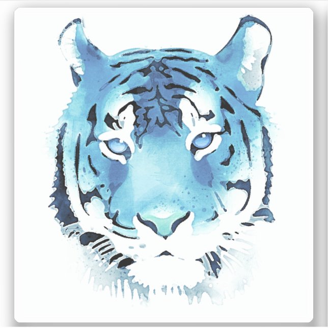 Blue Tiger Head Watercolor Aufkleber (Vorderseite)