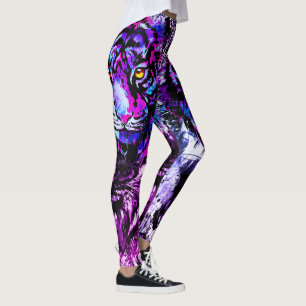 Blue Tiger Head Zeichnend Lila Tiger - Leggings