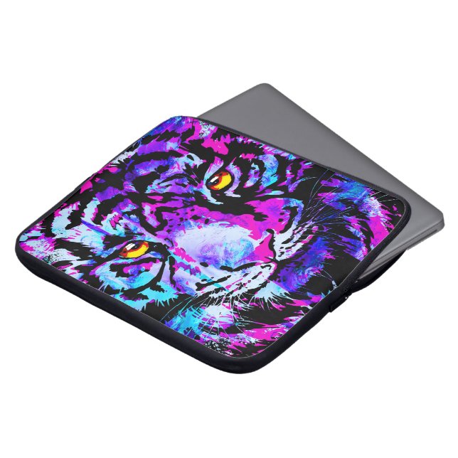 Blue Tiger Laptop Sleeve - farbenfroher Tiger Head (Vorne Oben)