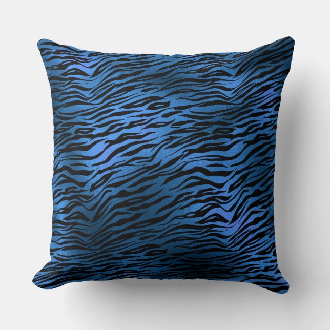 Blue Tiger Print Throw Kissen (Vorderseite)