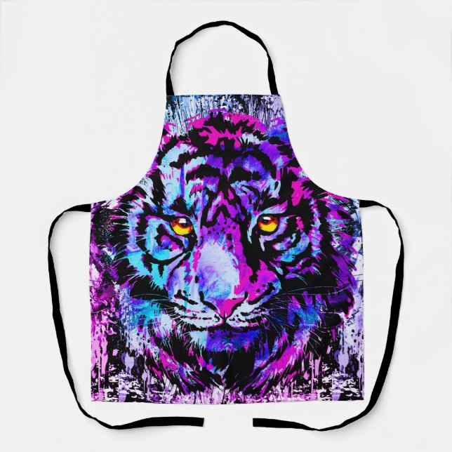 Blue Tiger Schürze | Farbenfrohe Tigerfront (Vorderseite)