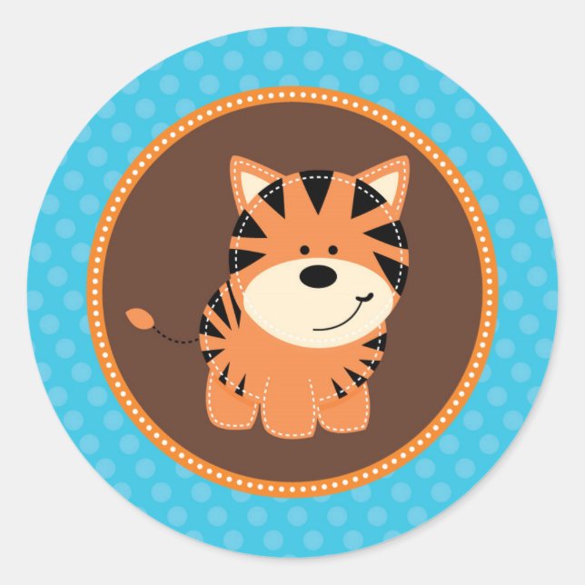 Blue Tiger Sticker, Babydusche oder Umschlag Aufkl Runder Aufkleber (Vorderseite)