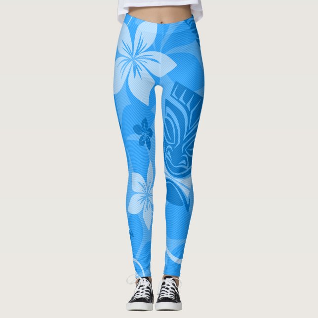 Blue Tiki Hawaiian Leggings (Vorderseite)