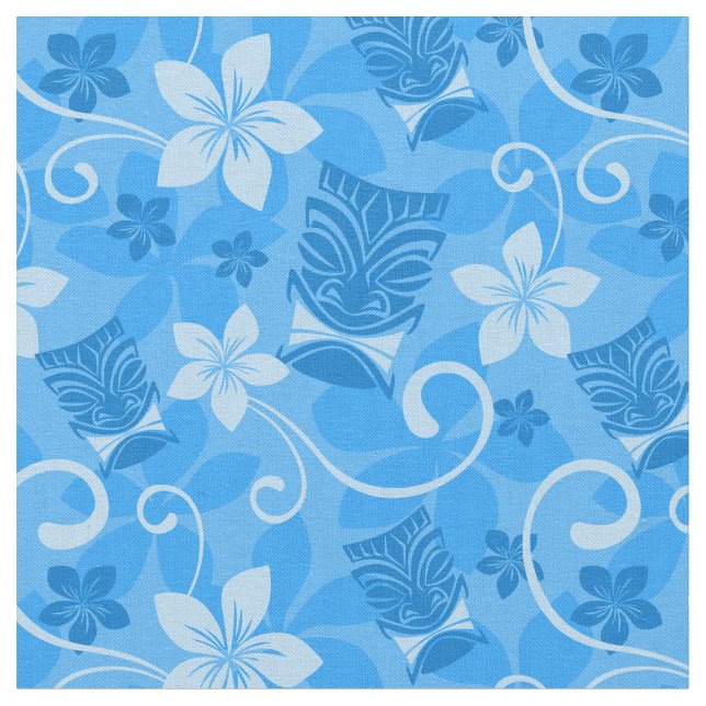 Blue Tiki Mmasken Hawaiian Stoff (Nahaufnahme)