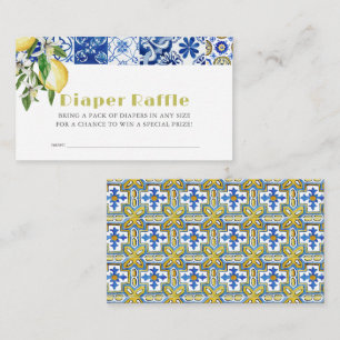 Blue Tile Citrus Lemon Baby Diaper Raffle Ticket Begleitkarte