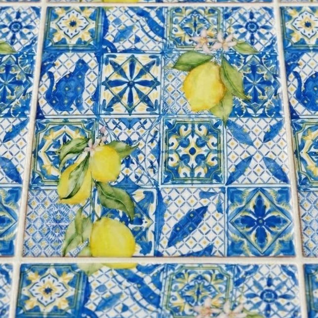 Blue Tile French Country Lemon Pattern Home Decor Fliese (Von Creator hochgeladen)
