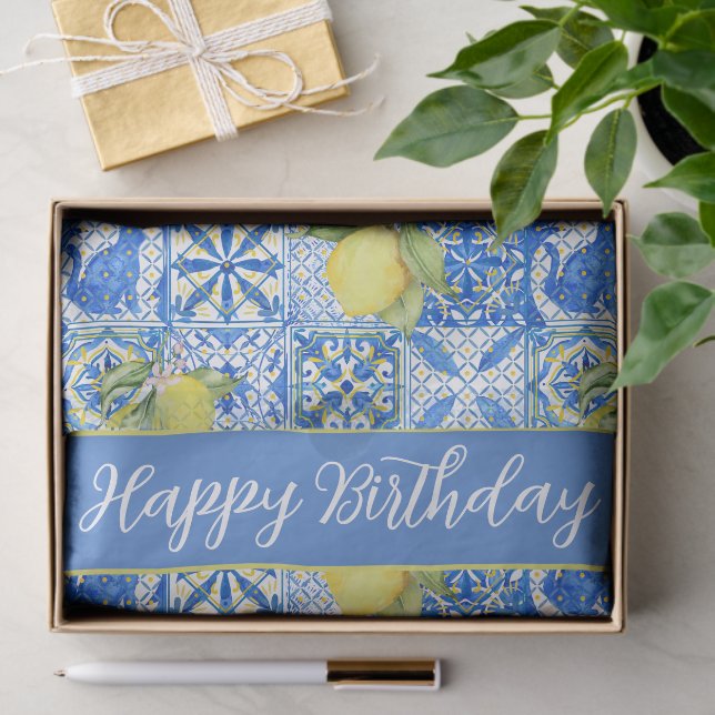 Blue Tile French Country Lemon Pattern Name Seidenpapier (Geschenk)