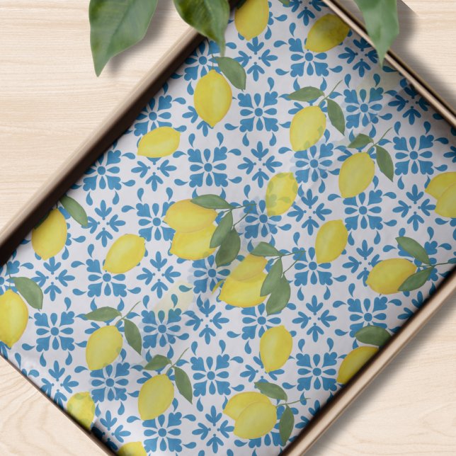 Blue Tile French Country Lemon Pattern Seidenpapier (Von Creator hochgeladen)