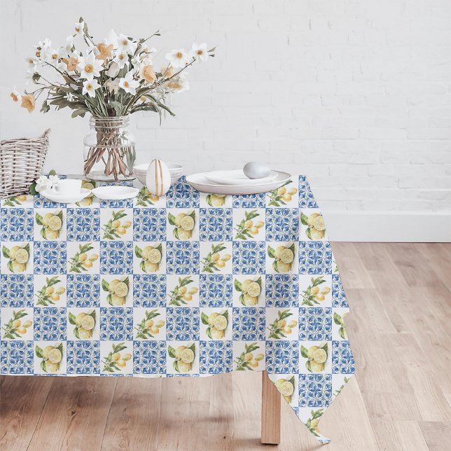 Blue Tile French Country Lemon Pattern Tischdecke (Von Creator hochgeladen)