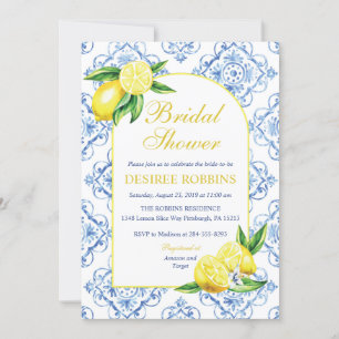 Blue Tile Italian Floral Lemon Brautparty Einladung