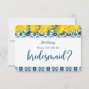 Blue Tile Italian Lemon Bridesmaid Vorschlag Card Einladung