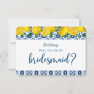 Blue Tile Italian Lemon Bridesmaid Vorschlag Card Einladung