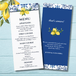 Blue Tile Italian Lemon Mediterranean Wedding Menükarte