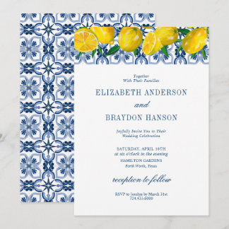 Blue Tile Italian Lemon Wedding Einladung