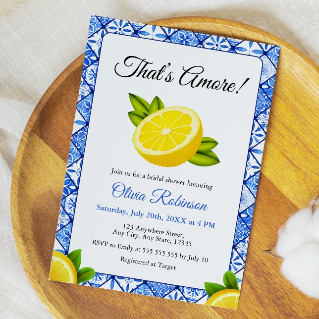 Blue Tile Italian That's Amore Brautparty  Einladung (Blue Tile Italian That's Amore Bridal Shower Invitation )