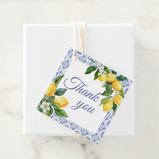 Blue Tile Lemon Baby Dusche Danke Geschenkanhänger (Beispiel)