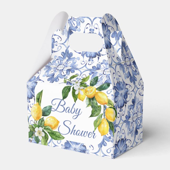 Blue Tile Lemon Baby Dusche Geschenkschachtel (Vorderseite)
