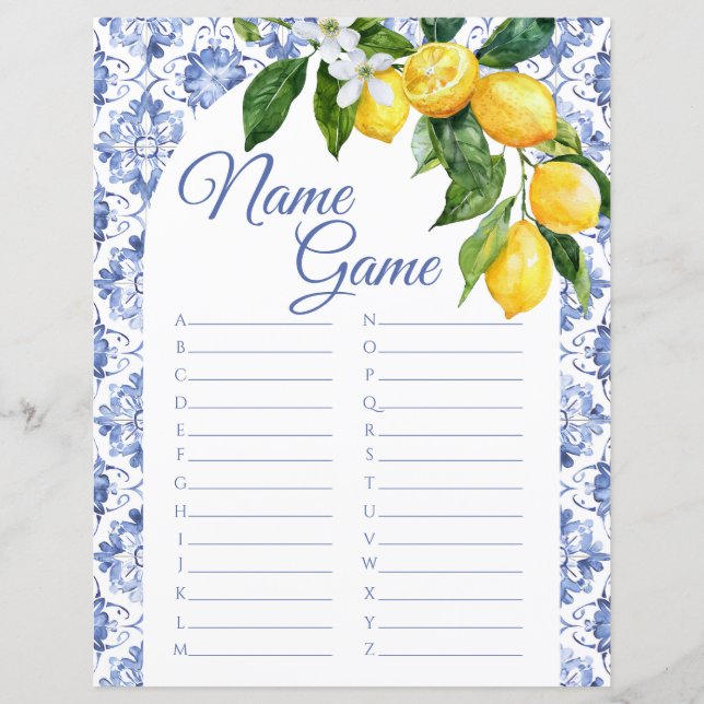 Blue Tile Lemon Baby Showe Name Game (Vorderseite)