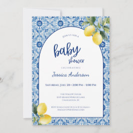 Blue Tile Lemon Baby Shower Invitation Einladung