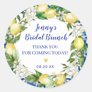 Blue Tile Lemon Bridal Brunch Runder Aufkleber