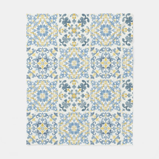 Blue Tile Lemon Fleecedecke (Vorderseite)