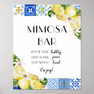 Blue Tile Lemon Italian Positano Mimosa Bar Sign Poster